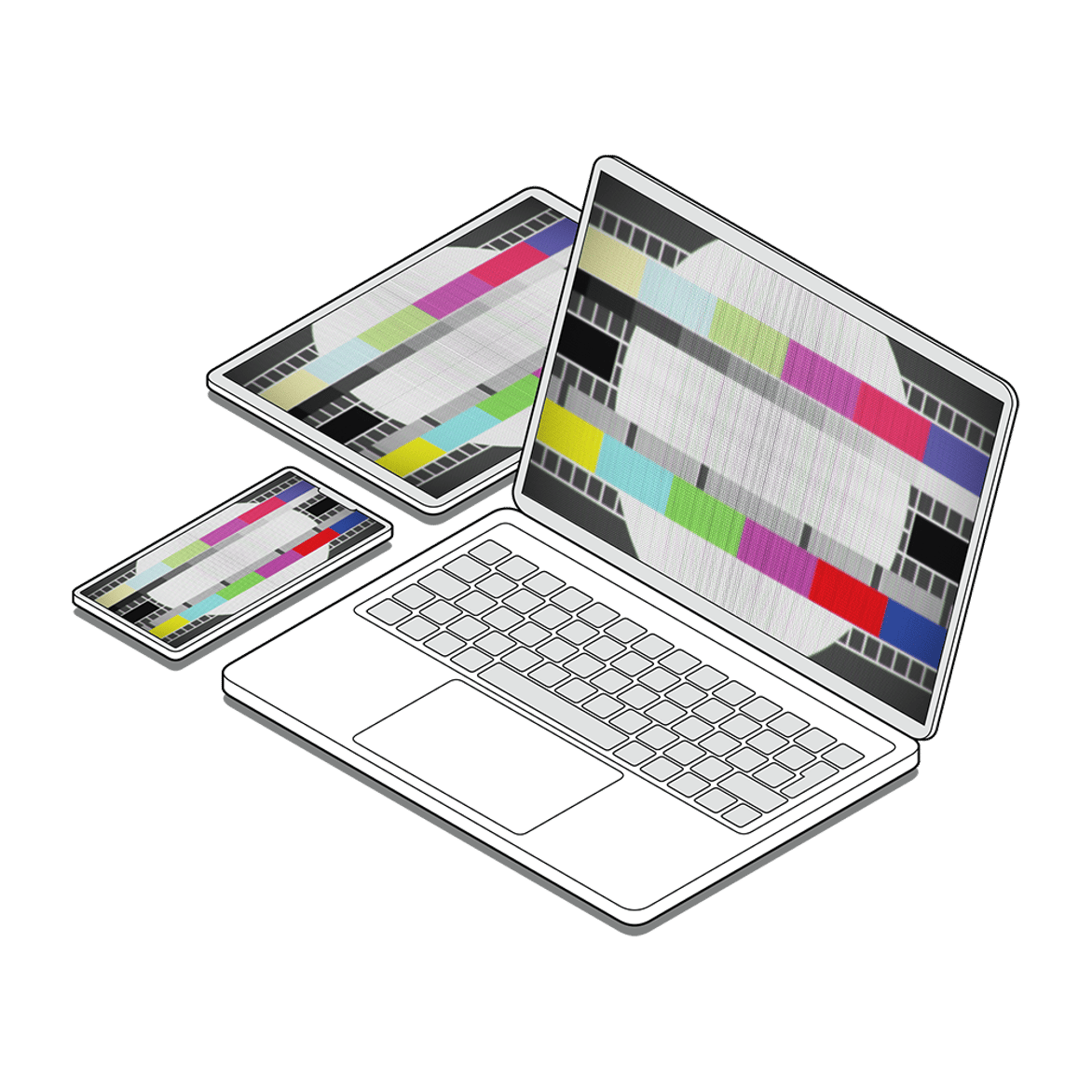 Graphic of a laptop, tablet and mobile device