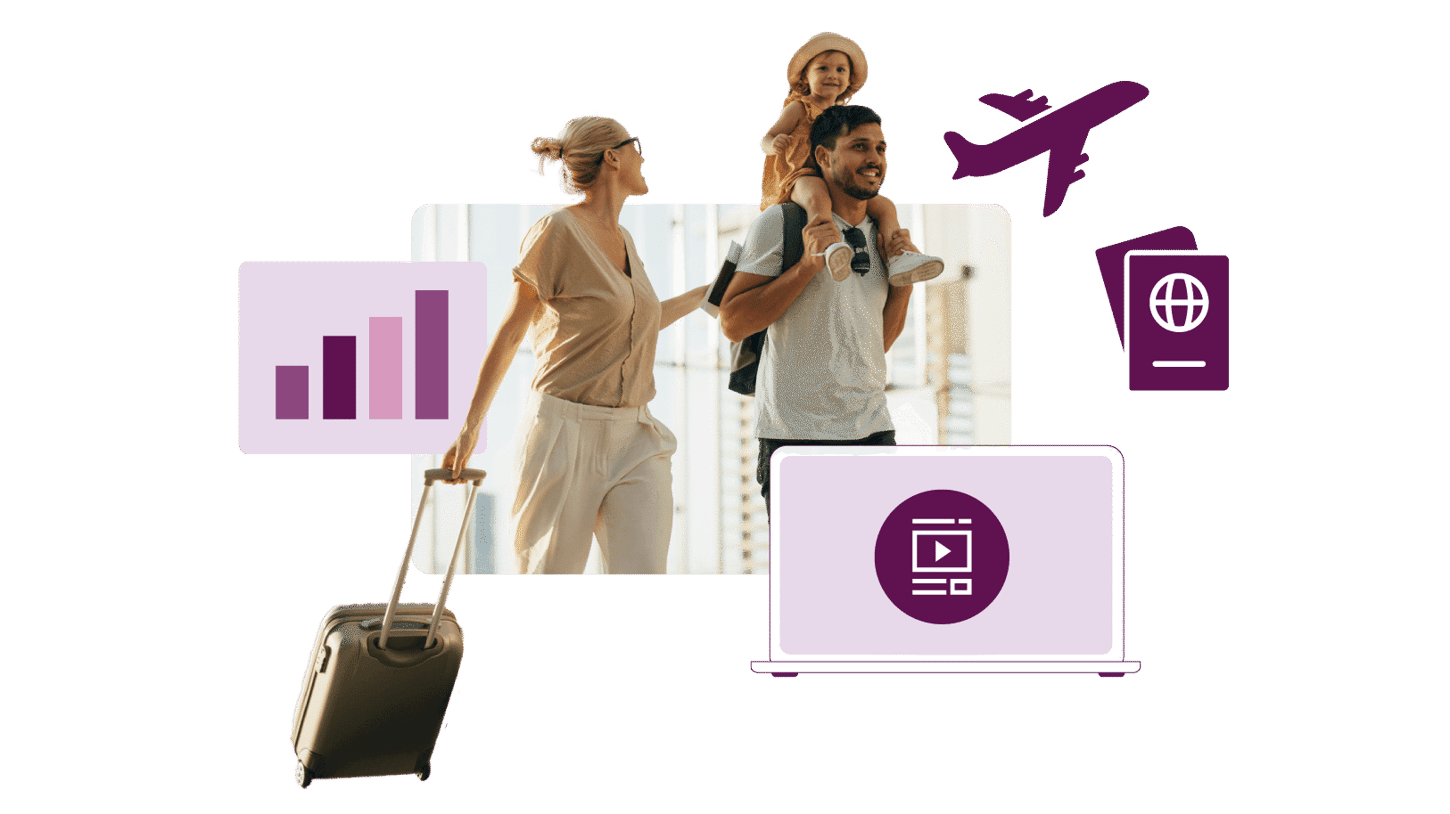 Travel‑focused marketing visual highlighting audience insights, digital engagement, and data‑driven campaign performance