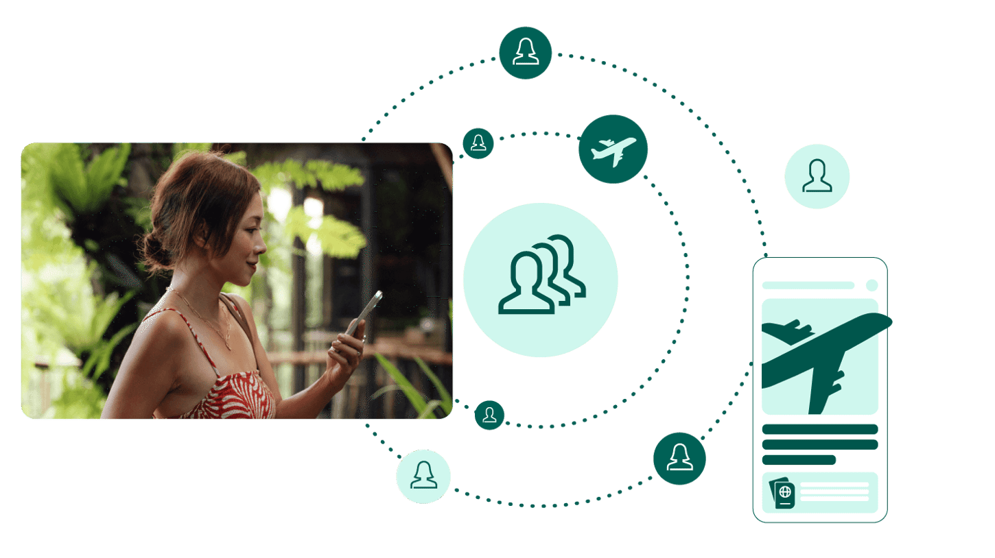 Illustration of connected audience targeting using mobile data, travel insights, and digital marketing touchpoints.