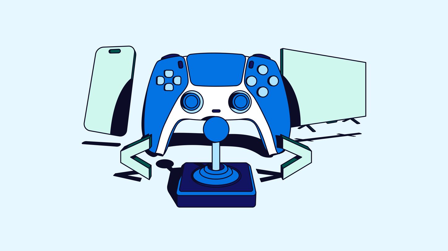 Blue graphic of gaming devices
