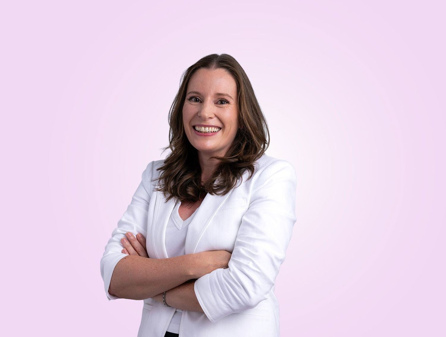 The Trade Desk employee in front of purple background