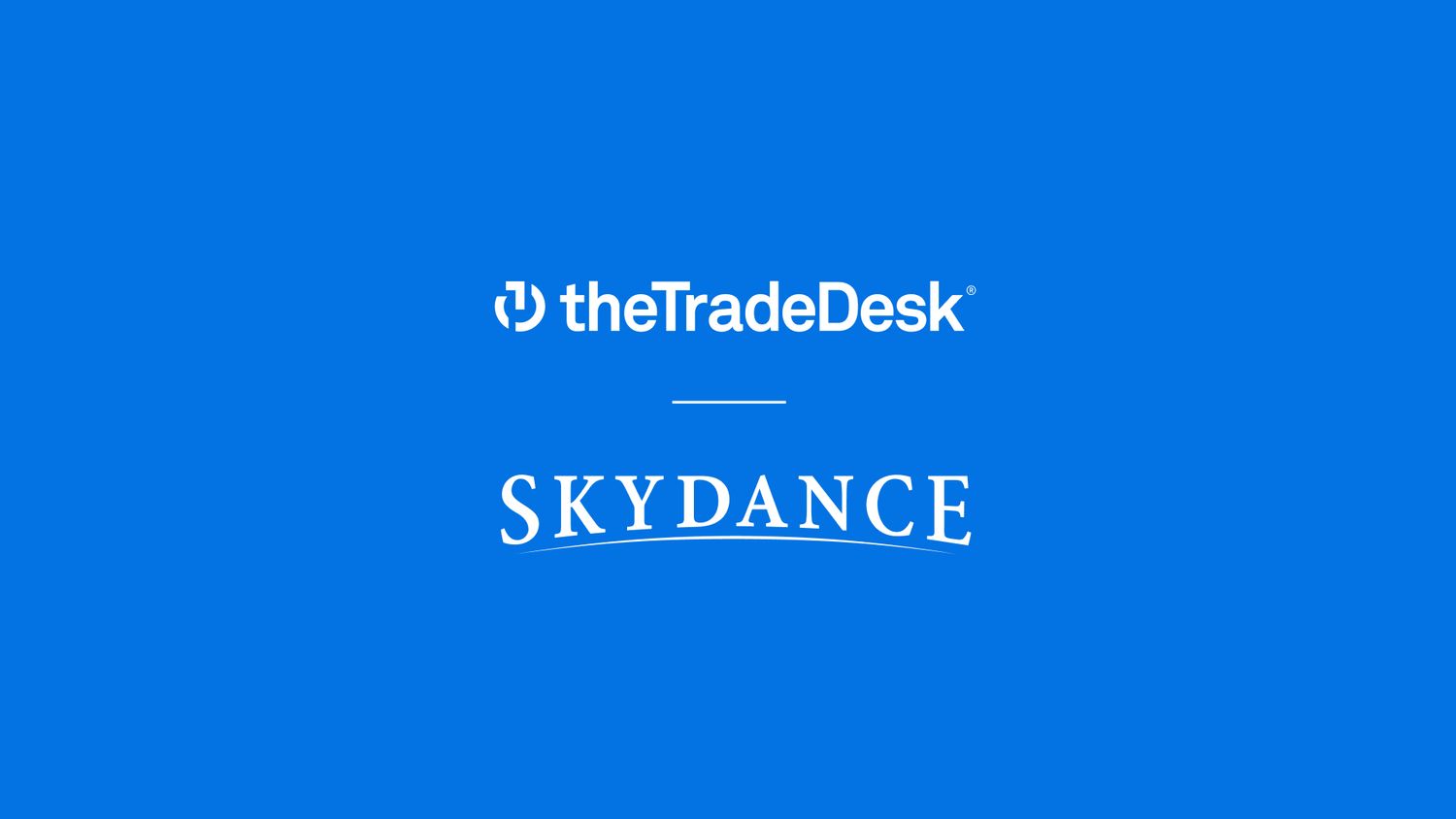 The Trade Desk and Skydance logos on a blue background.