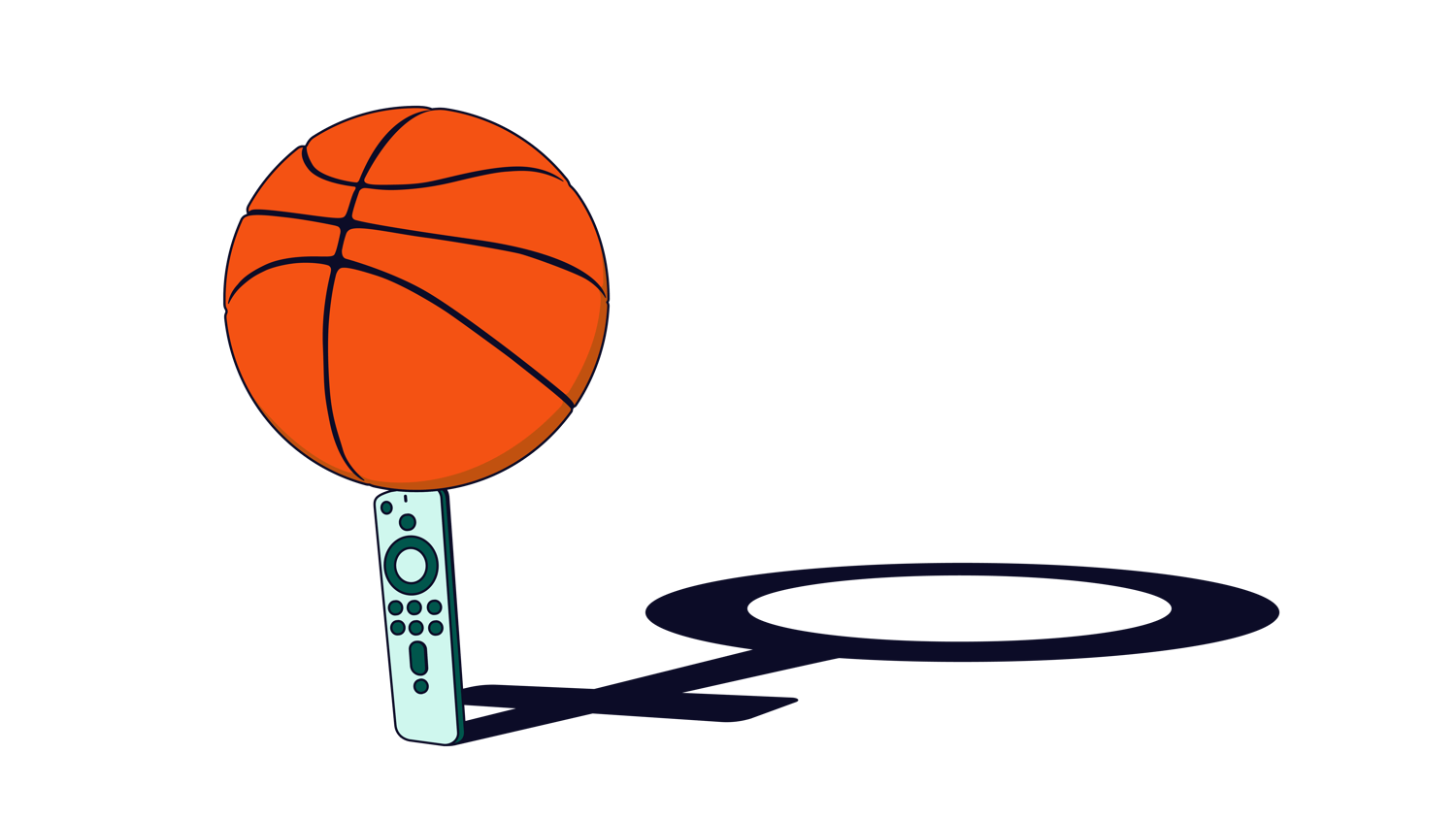 Graphic of a basketball balancing on a tv remote