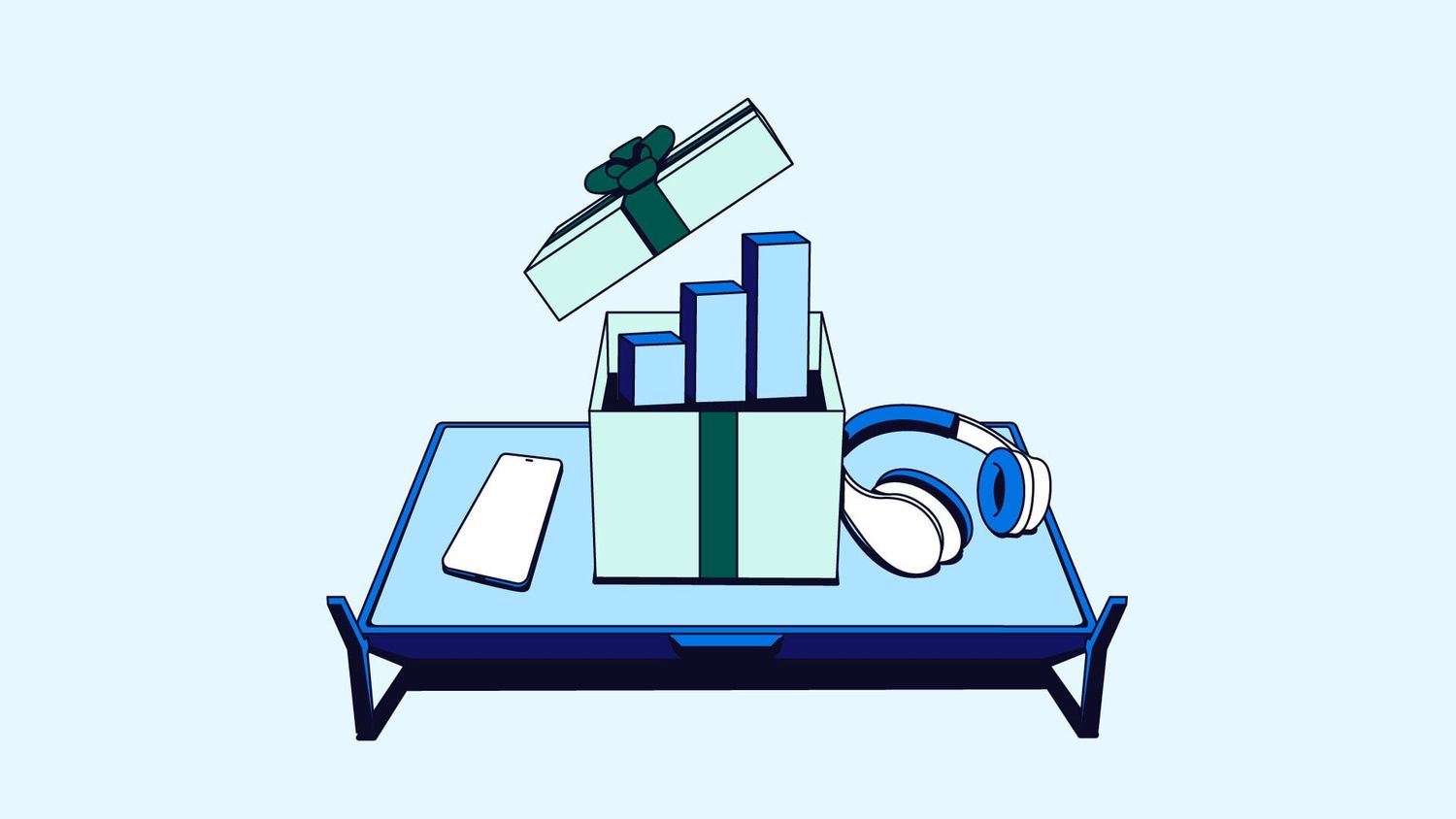 Blue graphic representing omnichannel data for holiday shopping.