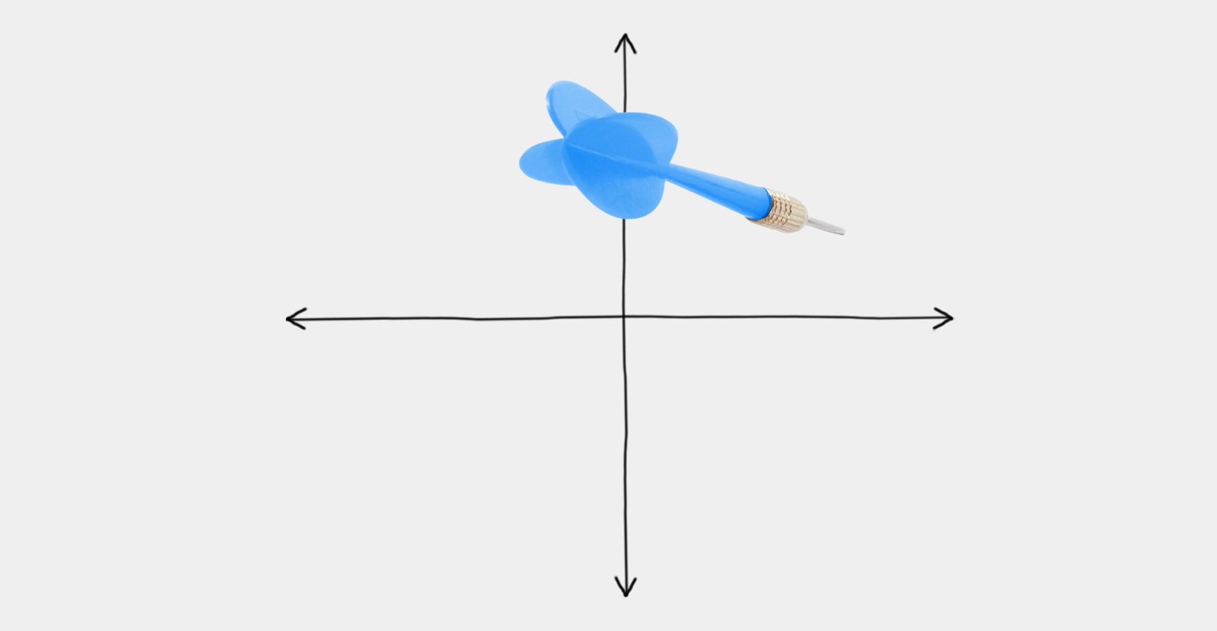 Pictured is a perpendicular line graph with a blue arrow in the top right quadrant