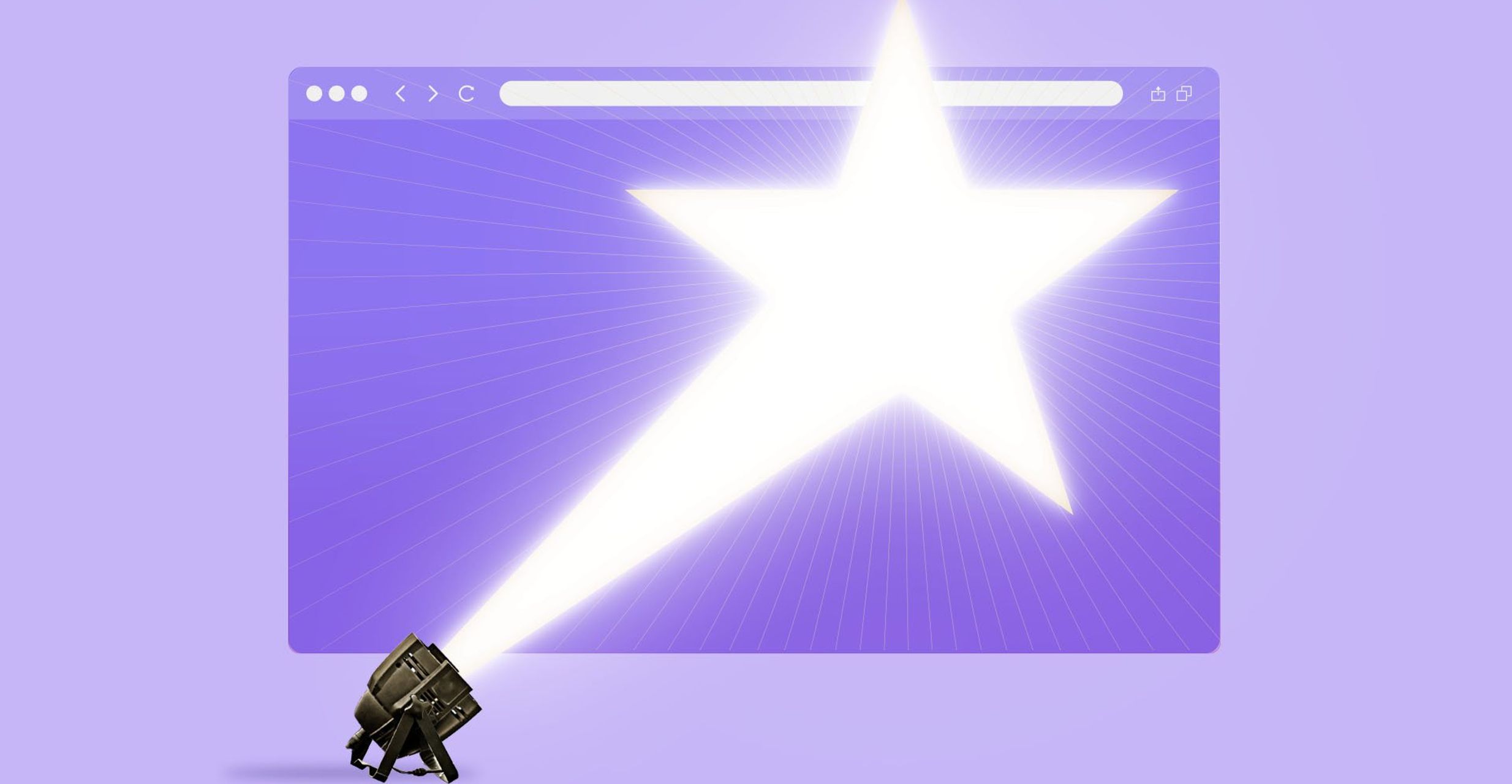Illustration of a spotlight casting a star on an internet tab