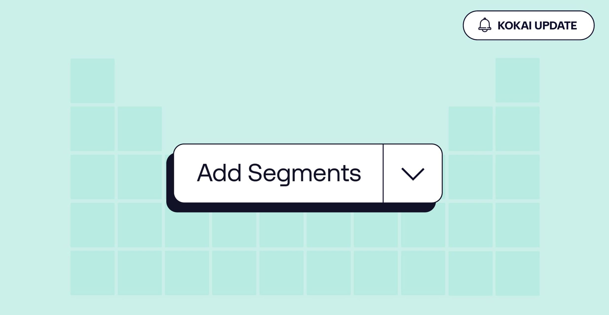 Large “Add Segments” dropdown button centered on a teal grid background with a “KOKAI UPDATE” notification button in the top right.