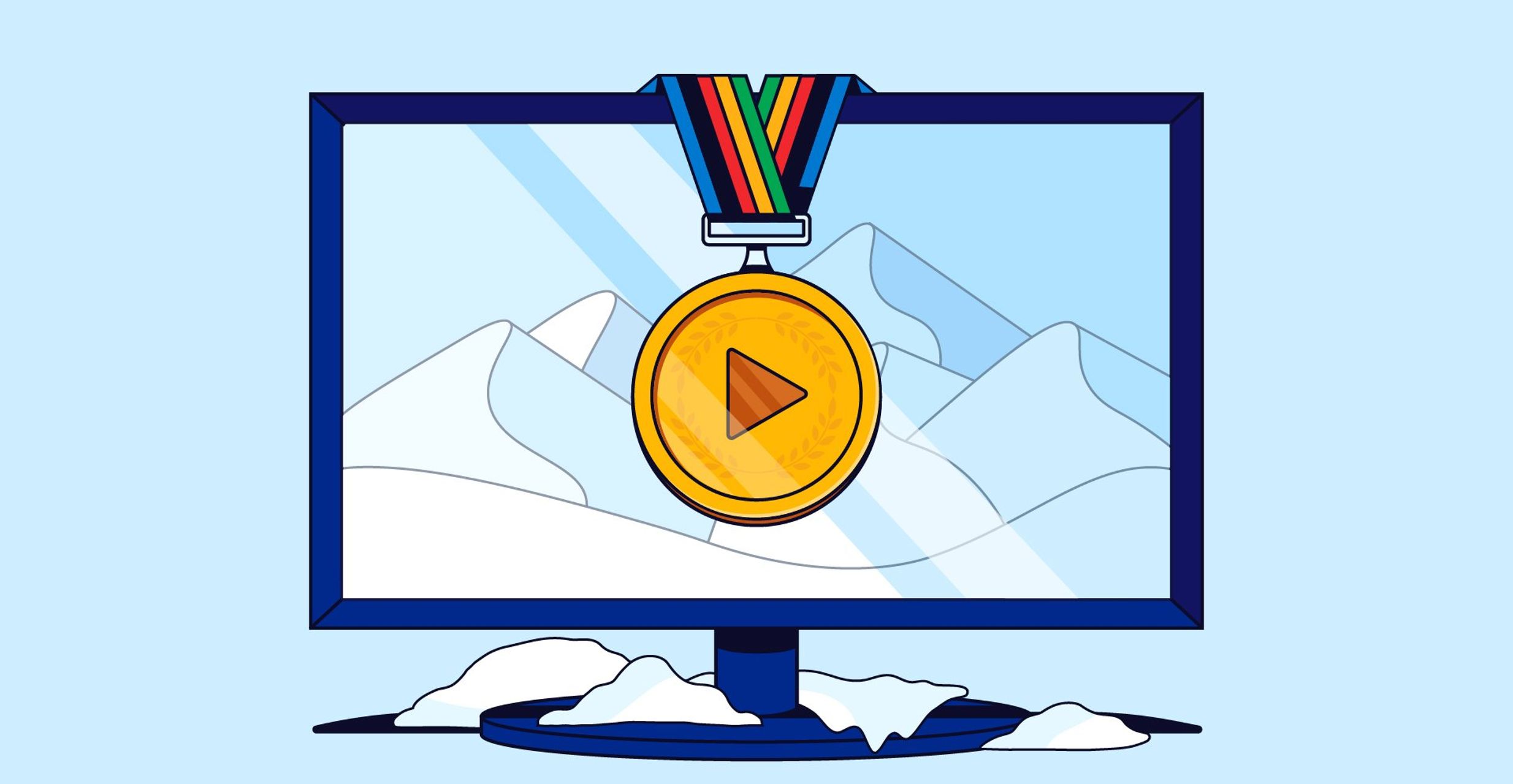 An illustration showing a TV with a gold medal hanging over it. In the center of the medal, there's a play button.