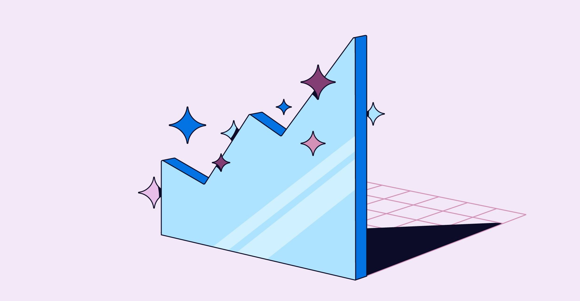 Illustration of an upward trending line graph with AI sparkles floating around the graph.