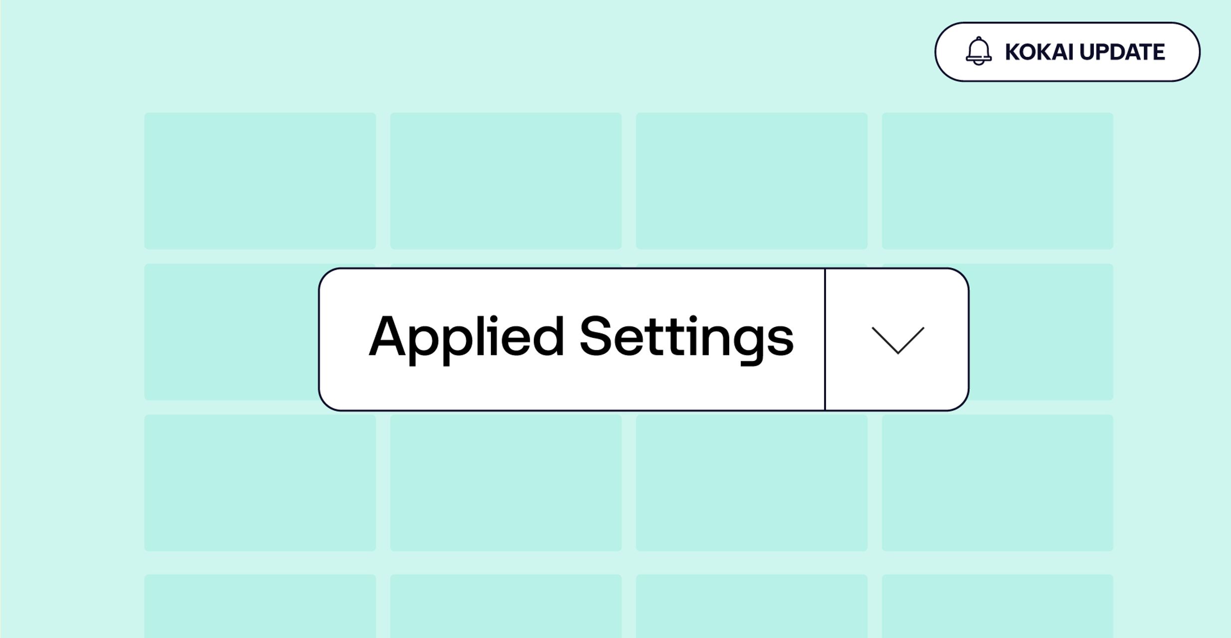 A user interface element labeled "Applied Settings" on a light blue background, part of a platform update from theTradeDesk. Kokai Update text sits at the upper right.