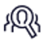 An icon showing a magnifying glass focusing on a person among a group.