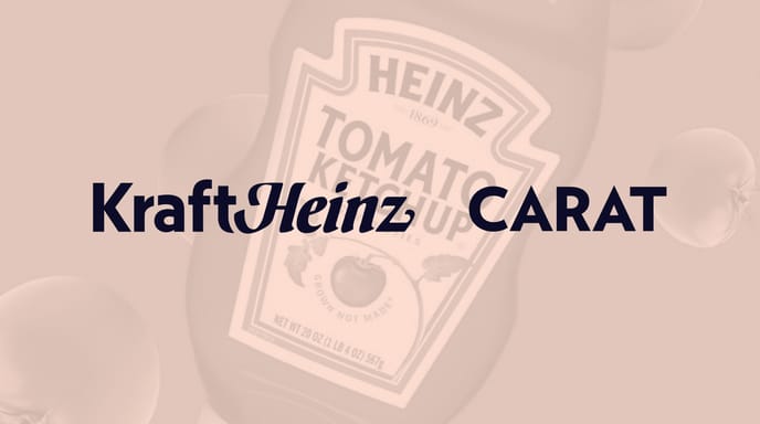 Kraft Heinz + Carat logos over an image of a Heinz ketchup bottle