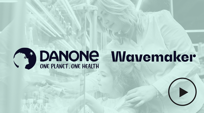Danone, The Trade Desk and Waver maker logos over a green image of a woman and child