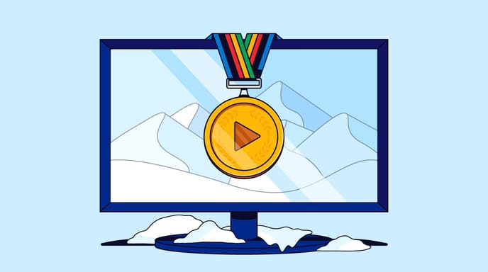 An illustration showing a TV with a gold medal hanging over it. In the center of the medal, there's a play button.