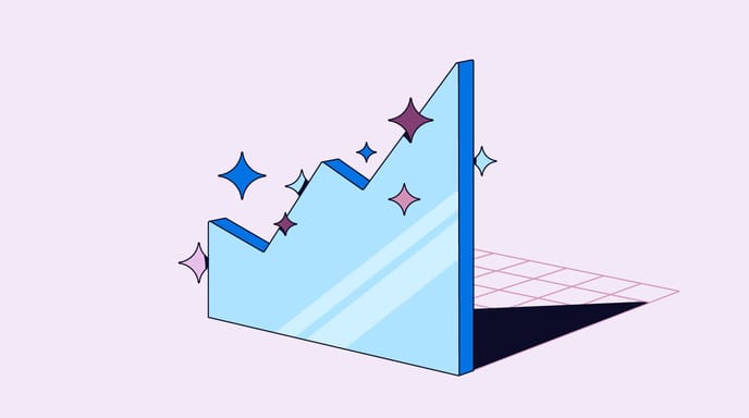 Illustration of an upward trending line graph with AI sparkles floating around the graph.