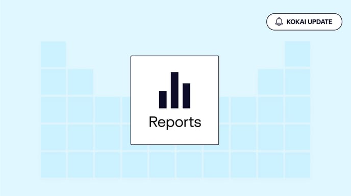 A graphic featuring the word "Reports" with bar graph icons on a light blue background. A Kokai update image sits on the top right.