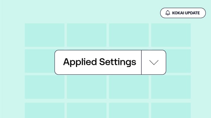 A user interface element labeled "Applied Settings" on a light blue background, part of a platform update from theTradeDesk. Kokai Update text sits at the upper right.
