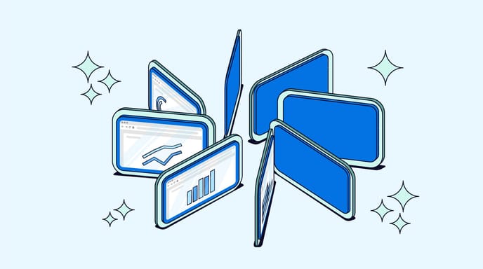 Devices on a blue graphic with sparkles