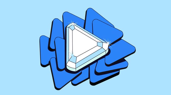 Graphic of a diamond over a bunch of blue play buttons