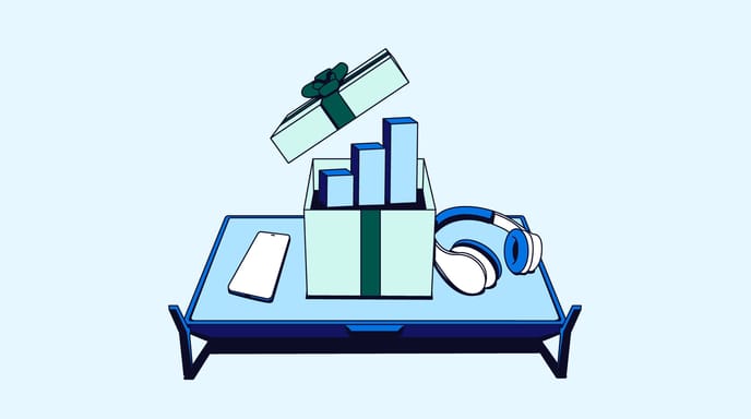 Blue graphic representing omnichannel data for holiday shopping.