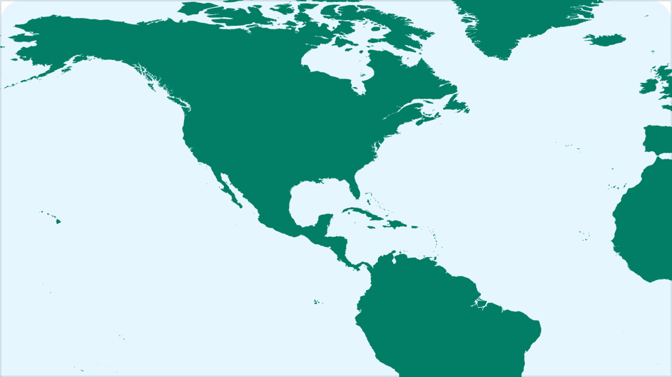 Green and blue map of the Americas