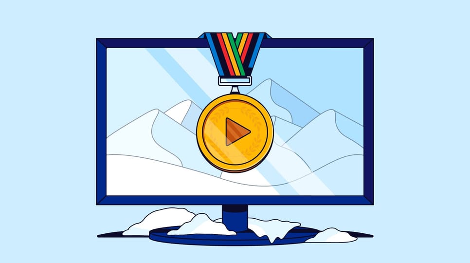 An illustration showing a TV with a gold medal hanging over it. In the center of the medal, there's a play button.