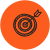 Orange circle logo with three graphics of heads