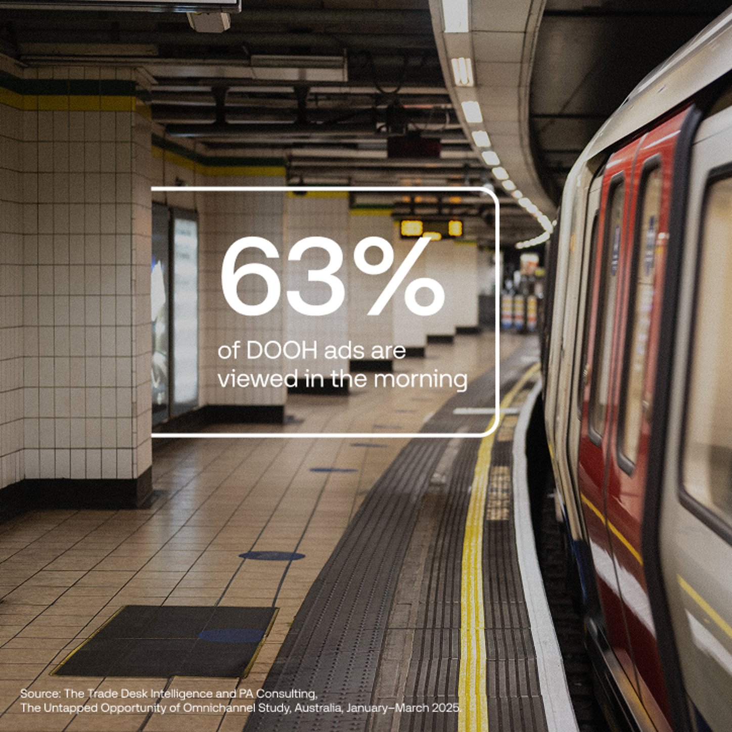 Man on public transportation viewing digital ad