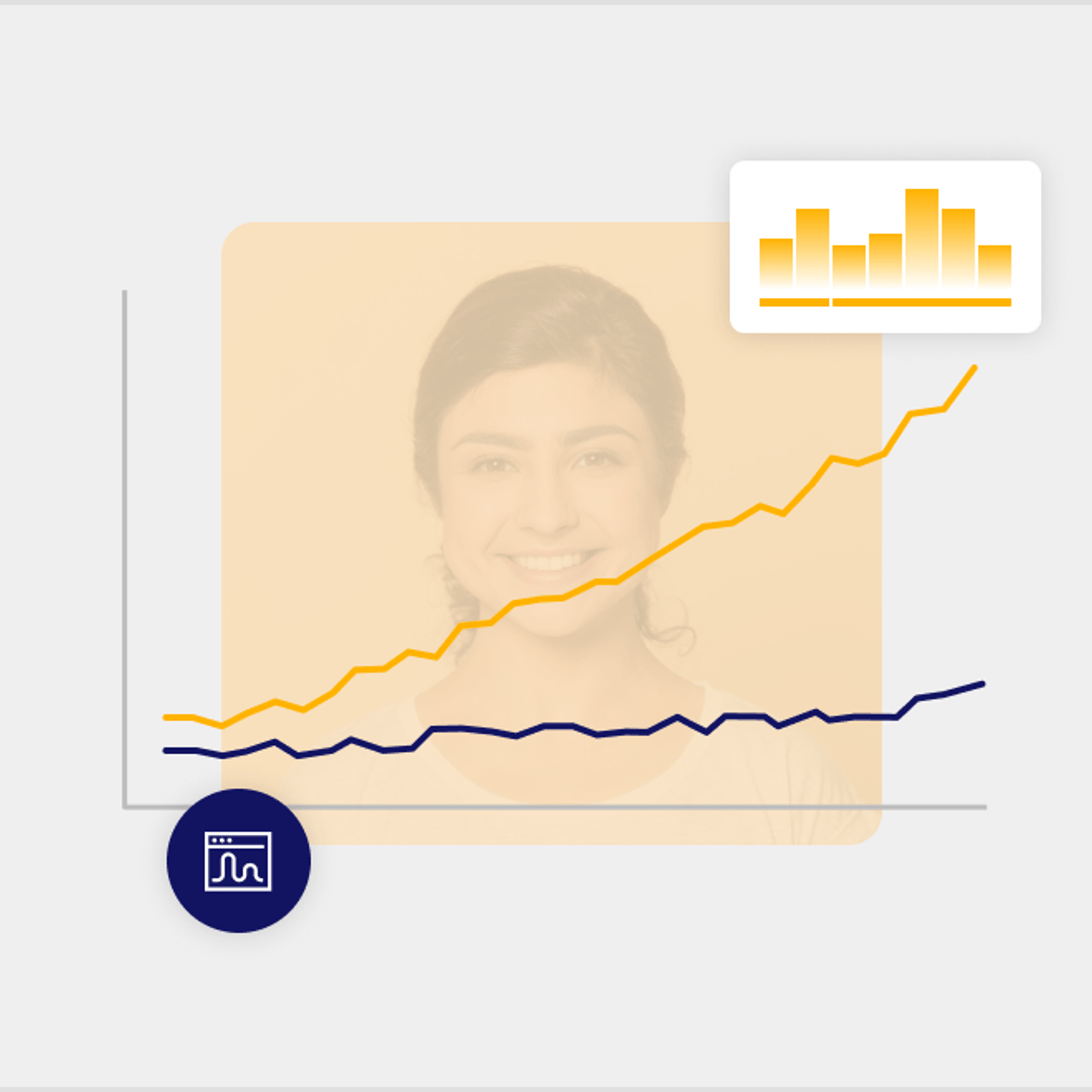 Illustration of data-driven digital advertising, showing a user's engagement trends over time with a rising performance grap