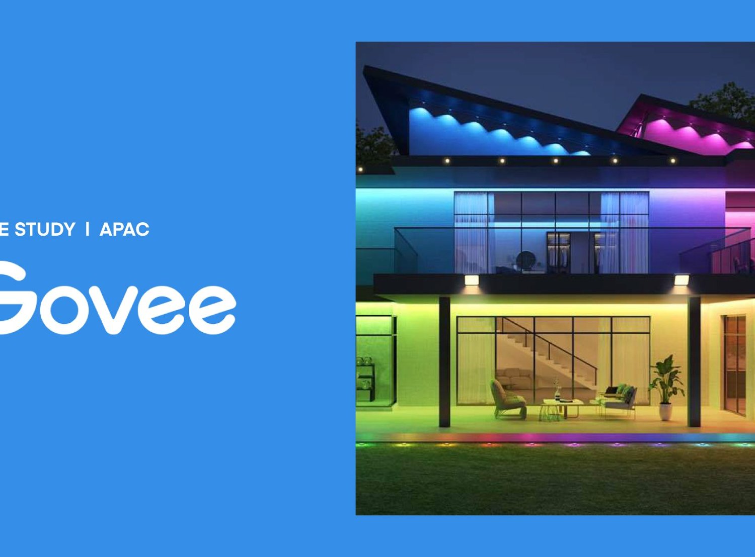 Govee + The Trade Desk - APAC Case Study on a blue background with an image of a lit up building