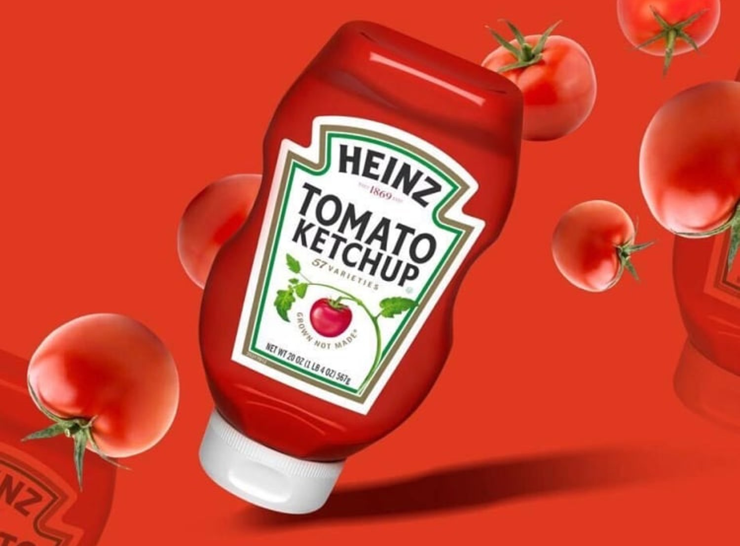 Image shows a bottle of Heinz Tomato Ketchup