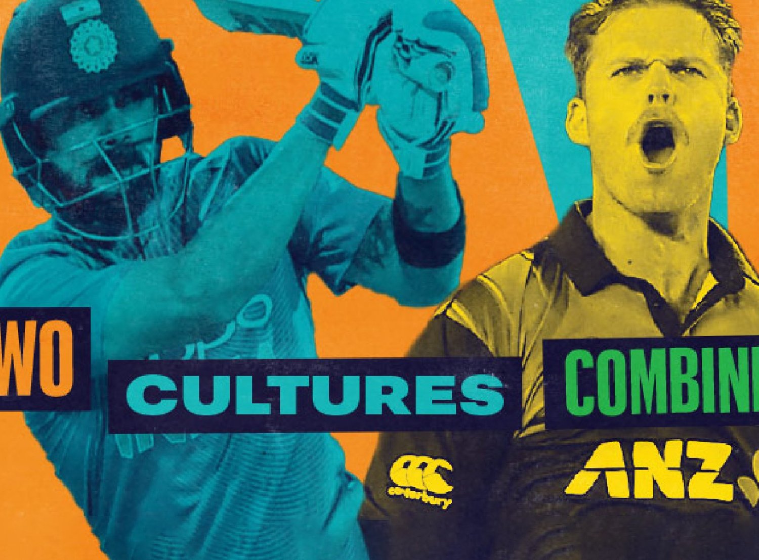 'Two cultures combined' with two athletes behind the text