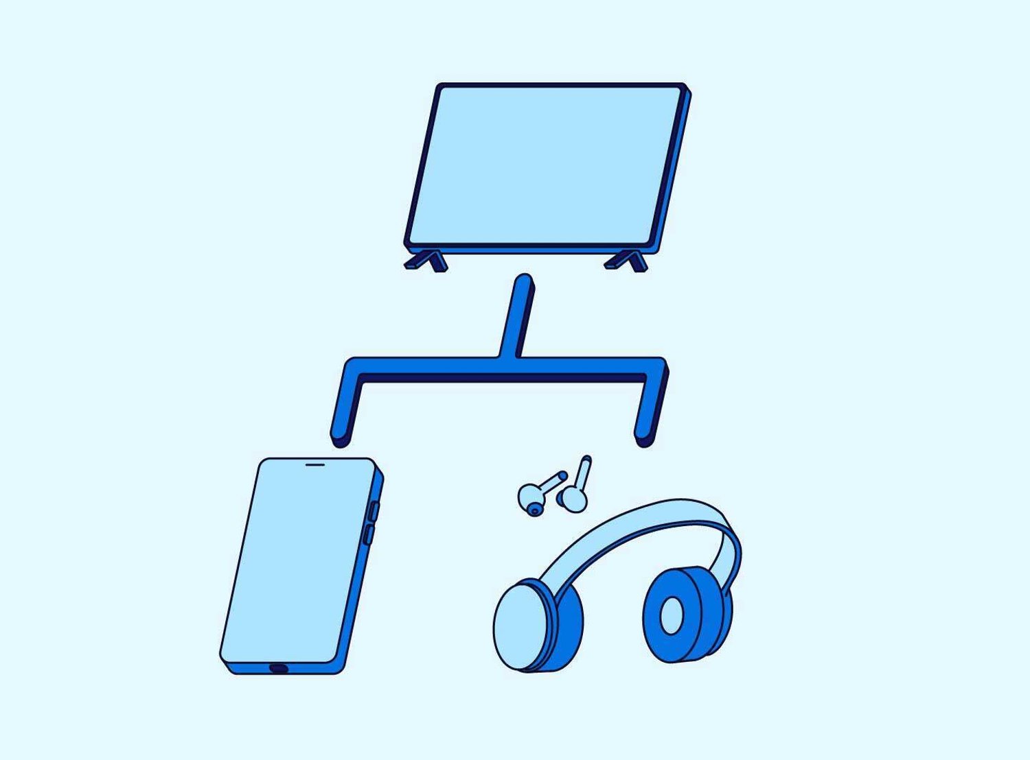 Blue graphic of various devices