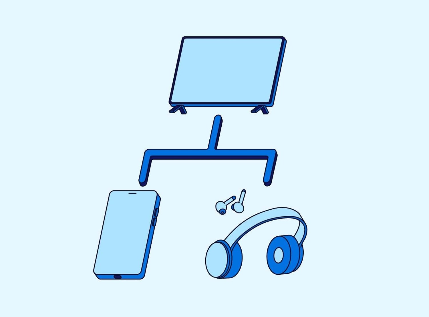 Blue graphics representing generational media habits and their devices
