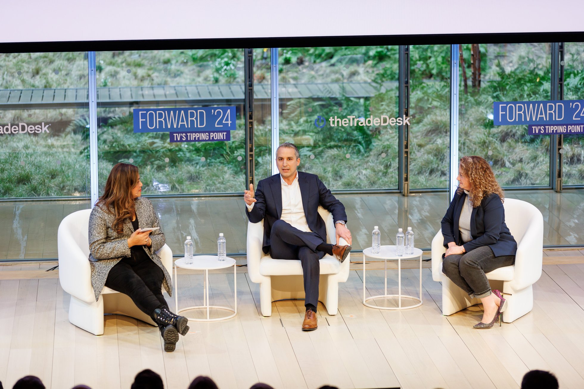 Left to right: Verna De Jesus, VP of inventory development at The Trade Desk, John Alleva, EVP of platform monetization at NBCUniversal, and Jaclyn Wyatt, head of digital marketing at Samsung Mobile