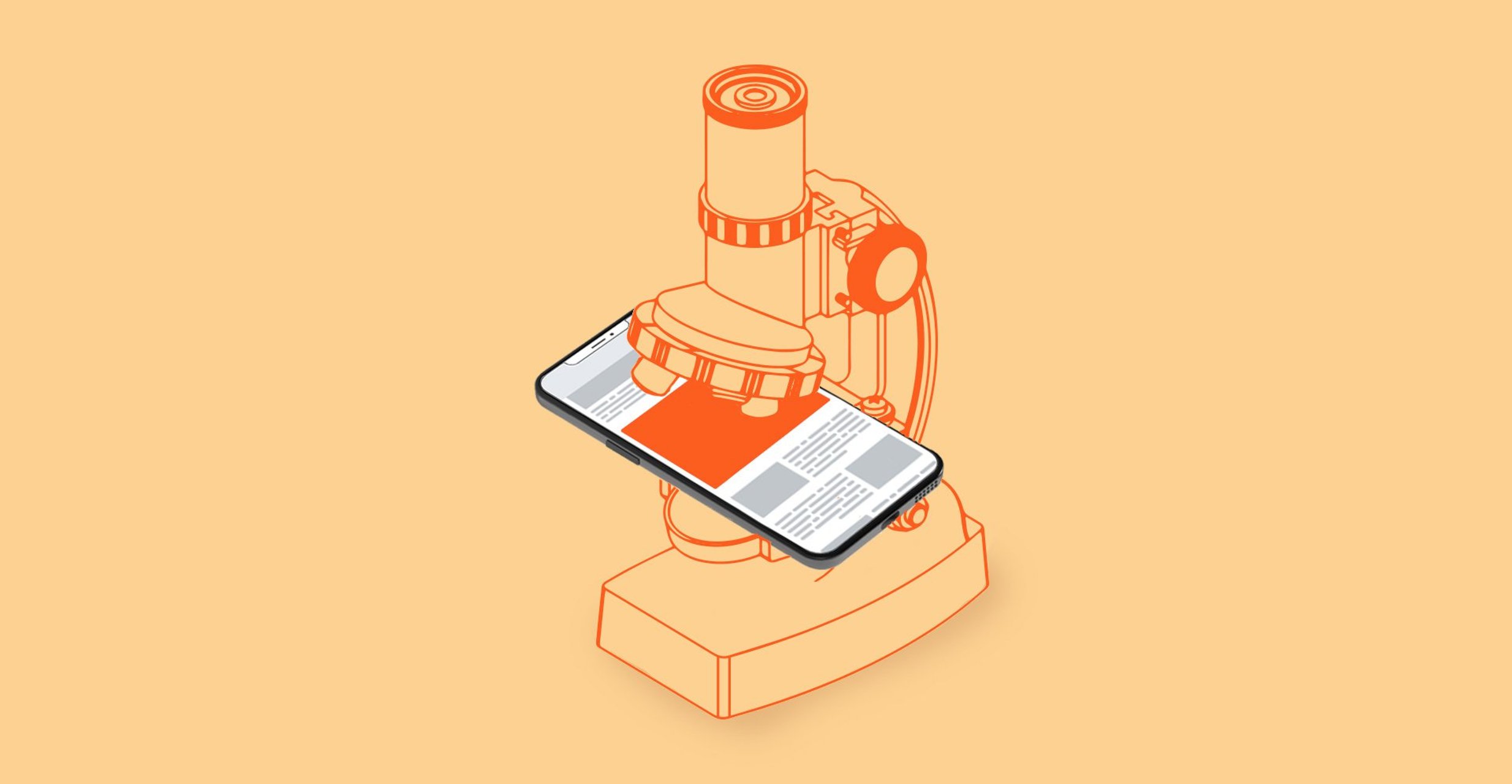 A phone sits under a microscope
