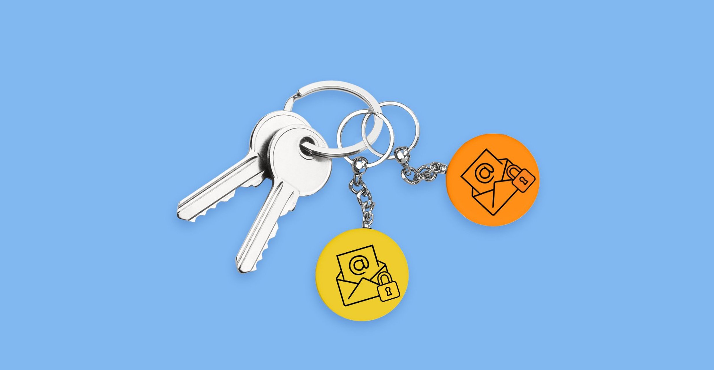 A picture of a set of keys with two email icons as keychains.