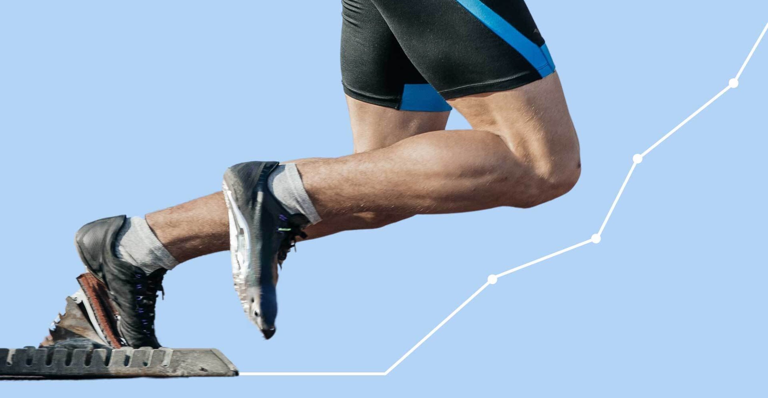 Graphic shows the legs of a runner charging off a starting block that's connected to a line chart.