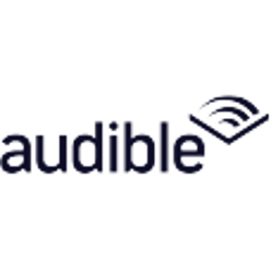 A square white card displaying the Audible logo with its signature sound wave icon.