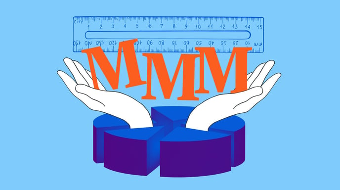 Graphic of hands lifting up the letters "MMM" with a transparent ruler in the background