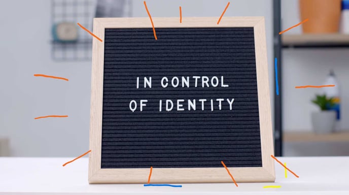 Board with the text "In Control of Identity"