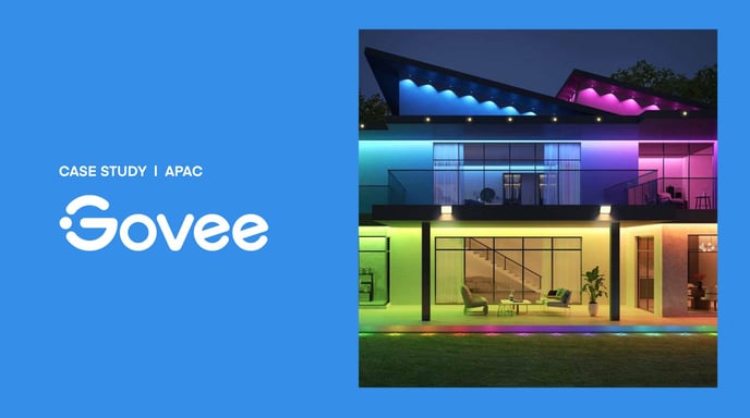 Govee + The Trade Desk - APAC Case Study on a blue background with an image of a lit up building