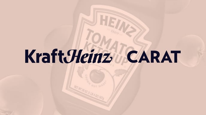 Kraft Heinz + Carat logos over an image of a Heinz ketchup bottle