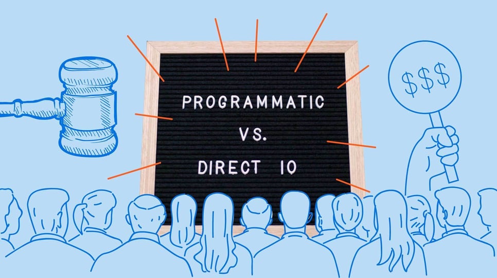 Bulletin board with the text "Programmatic Vs. Direct IO" and The Trade Desk logo in the top right corner