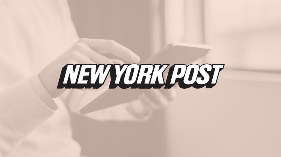 New York Post logo against a light red background