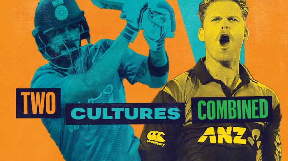 'Two cultures combined' with two athletes behind the text